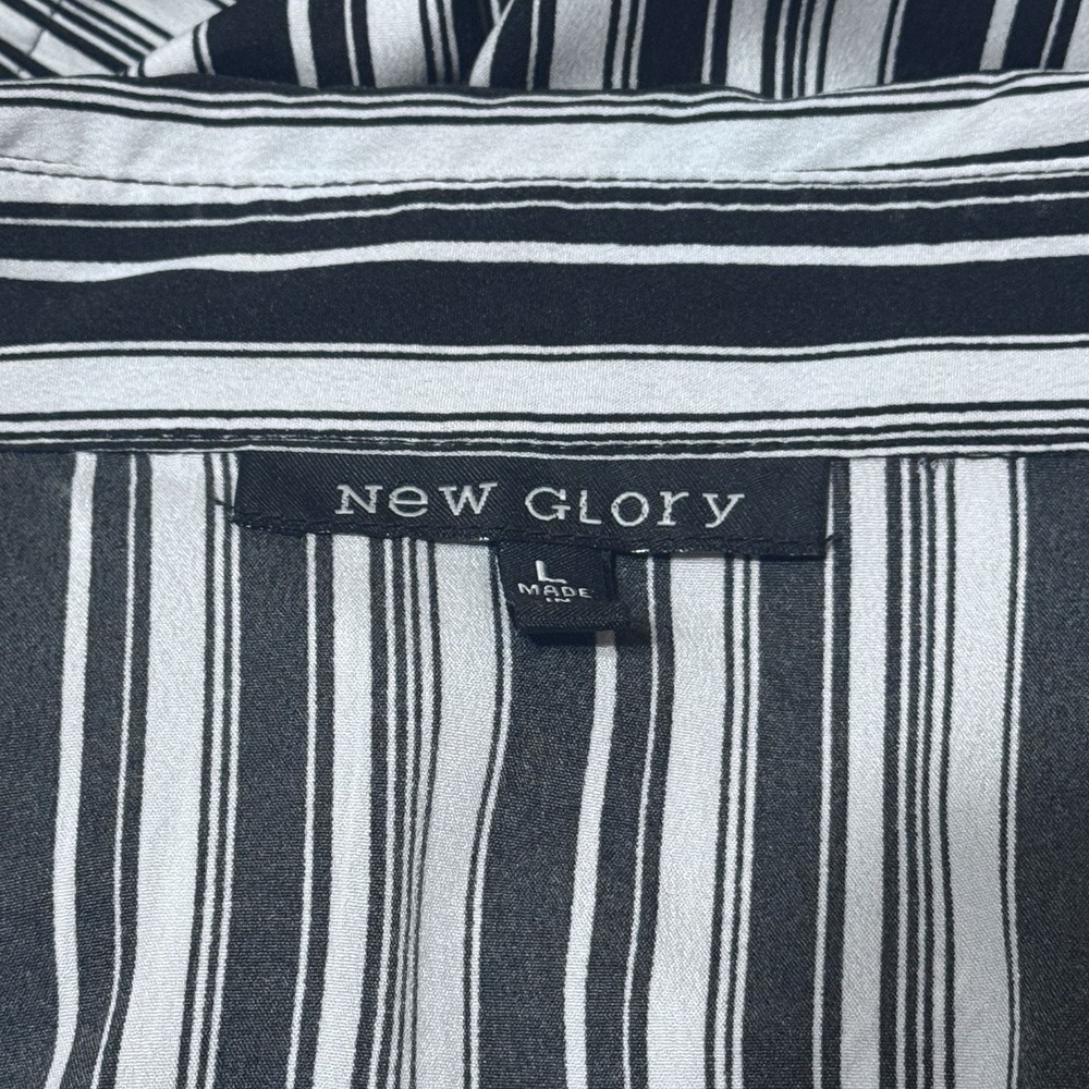 New Glory Women's Black  White Striped Long 3/4 Sleeve Blouse Dress Size Large - Picture 7 of 7